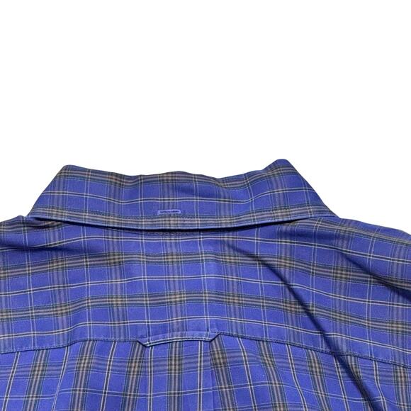Faconnable Button Down Plaid Classic Shirt Long Sleeve Pocket Blue Men's Medium - Picture 9 of 11